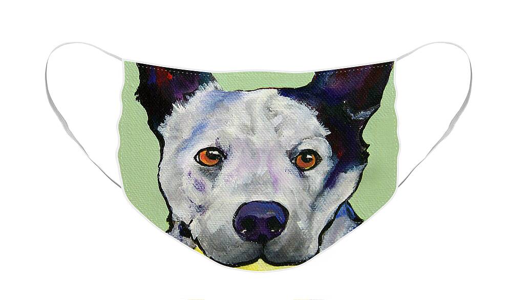 Australian Cattle Dog Face Mask featuring the painting Yellow Ball by Pat Saunders-White