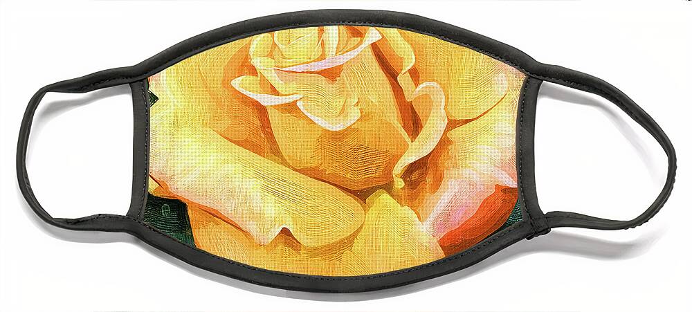 Rose Face Mask featuring the digital art Yellow Rose Bloom In Oil by Kirt Tisdale