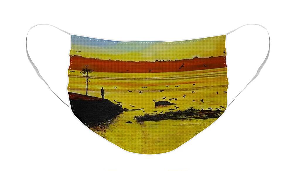 Acrylic Landscape Face Mask featuring the painting Yellow Sea by Denise Morgan