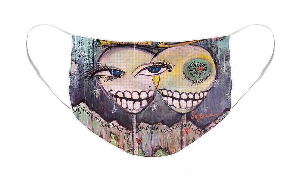 Skull Heads Face Mask featuring the painting Yo Soy La Luna by Laurie Maves ART