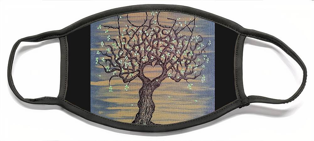 Yoga Face Mask featuring the drawing Yoga Love Tree by Aaron Bombalicki