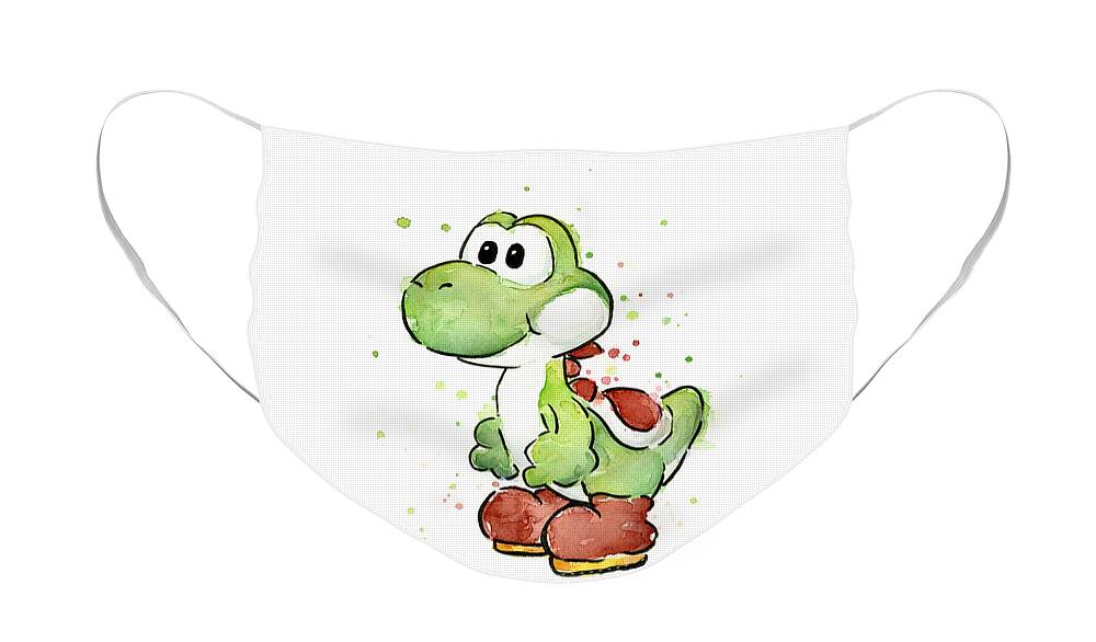 Watercolor Face Mask featuring the painting Yoshi Watercolor by Olga Shvartsur