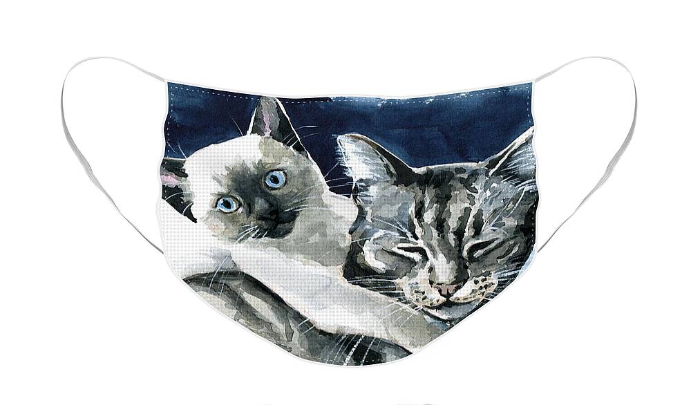 Cat Face Mask featuring the painting You Are Mine - Cat Painting by Dora Hathazi Mendes