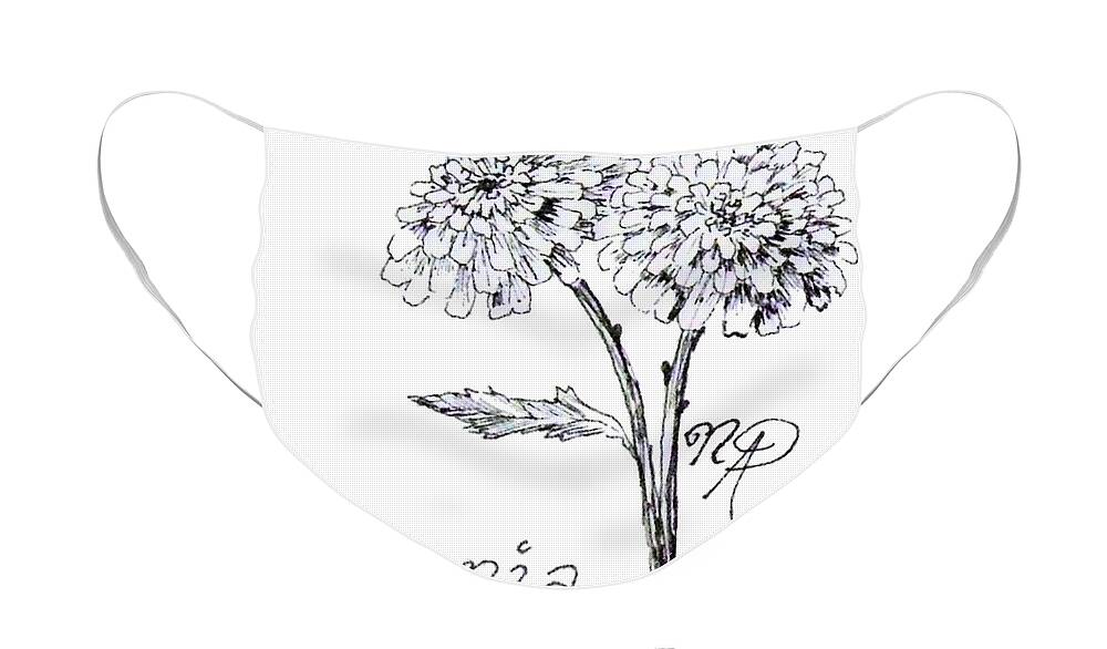 Zinnia Face Mask featuring the drawing Zannie Zinnia by Nicole Angell