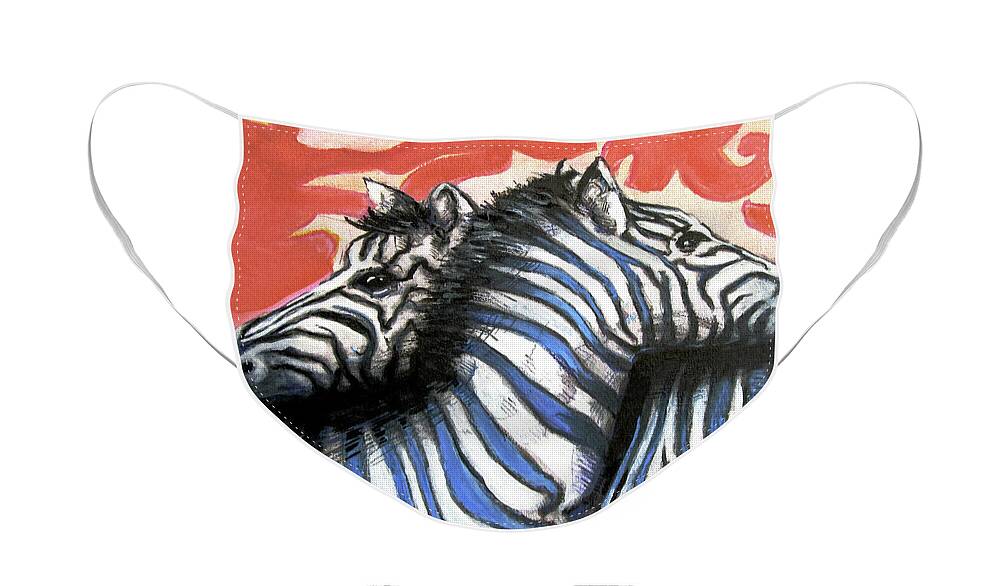 Zebra Stripes Face Mask featuring the painting Zebra In Love by Rene Capone