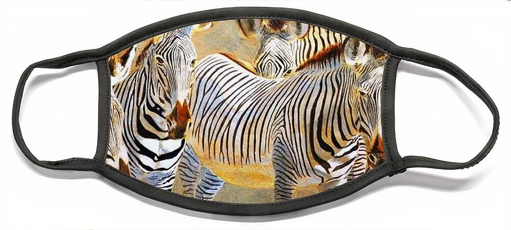 Zebra Face Mask featuring the painting Zebra Herd by John Neeve