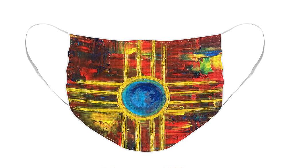 Zia Hopi Sun Symbol New Mexico Face Mask featuring the painting Zia by Koni Webb Bosch