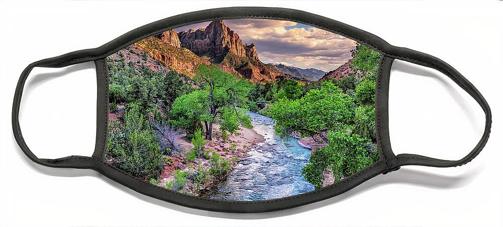 Utah Face Mask featuring the photograph Zion Canyon at Sunset by Michael Ash