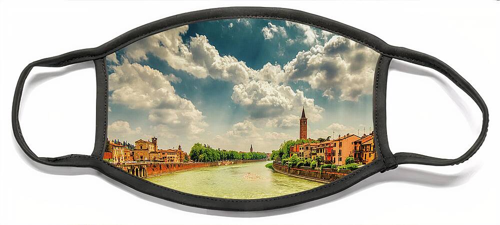 Adige Face Mask featuring the photograph Adige river in Verona #1 by Vivida Photo PC