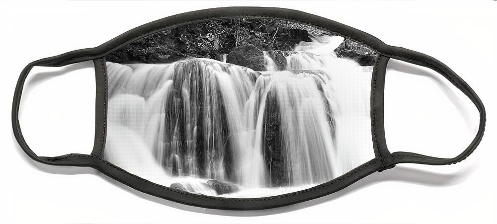 Smoky Mountains Face Mask featuring the photograph Black And White Waterfall by Phil Perkins