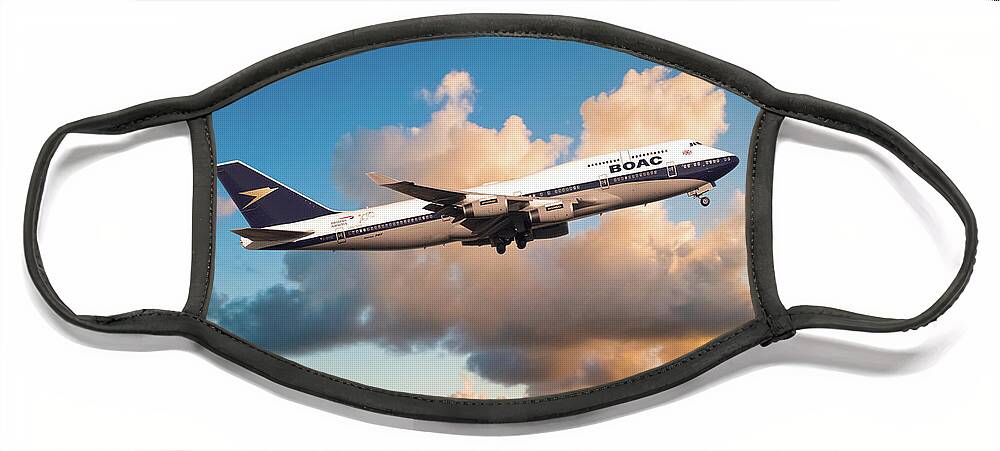 Boac Boeing 747 Face Mask featuring the digital art Boeing 747-436 - BOAC by Airpower Art