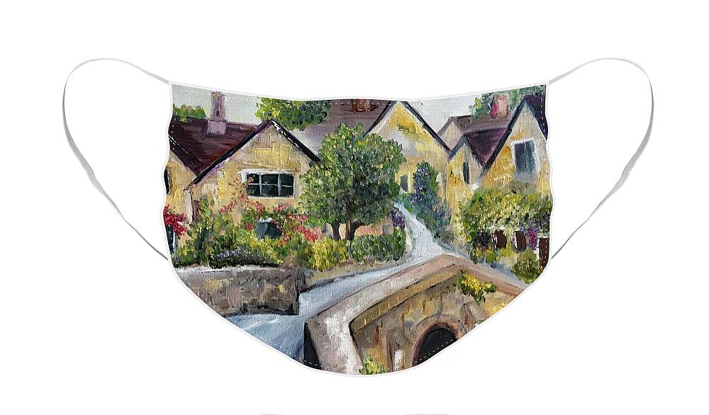 Castle Combe Face Mask featuring the painting Castle Combe #2 by Roxy Rich