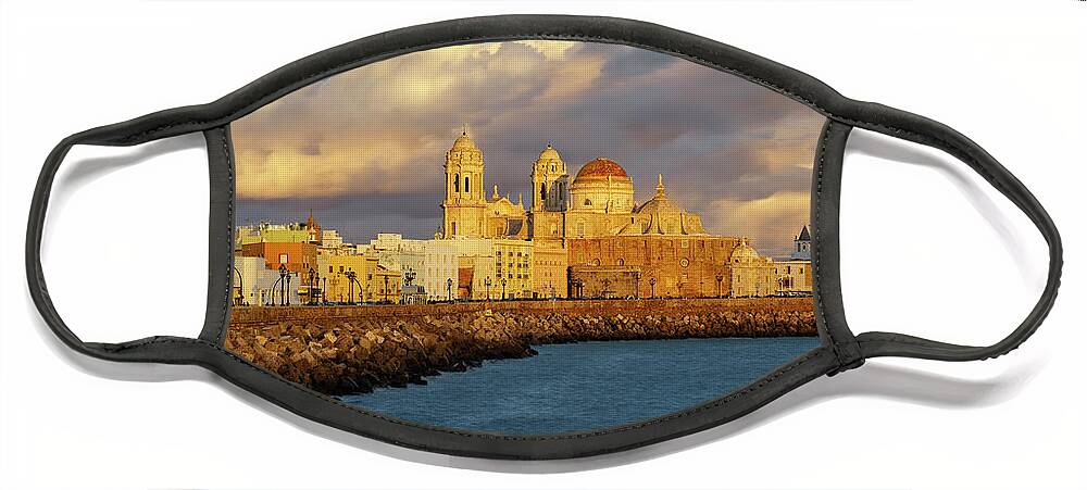 Landscape Face Mask featuring the photograph Cathedral from Southern Field Cadiz Spain #1 by Pablo Avanzini