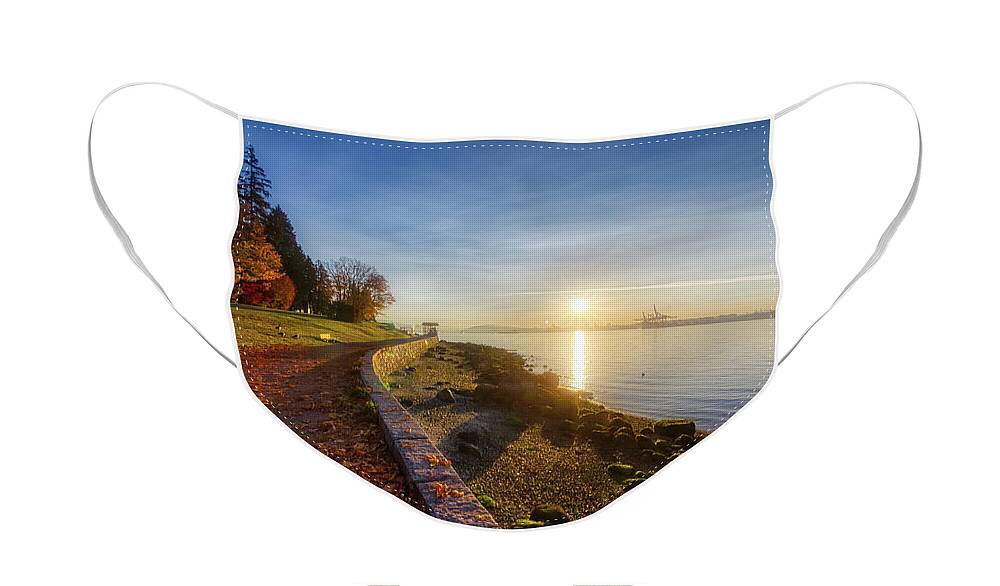 Autumn Face Mask featuring the photograph Colorful Autumn Sunrise at Stanley Park #1 by Andy Konieczny