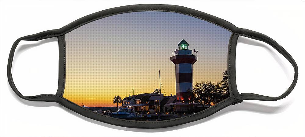 Maritime Face Mask featuring the photograph Harbour Town Lighthouse At Sunset #1 by Dennis Schmidt
