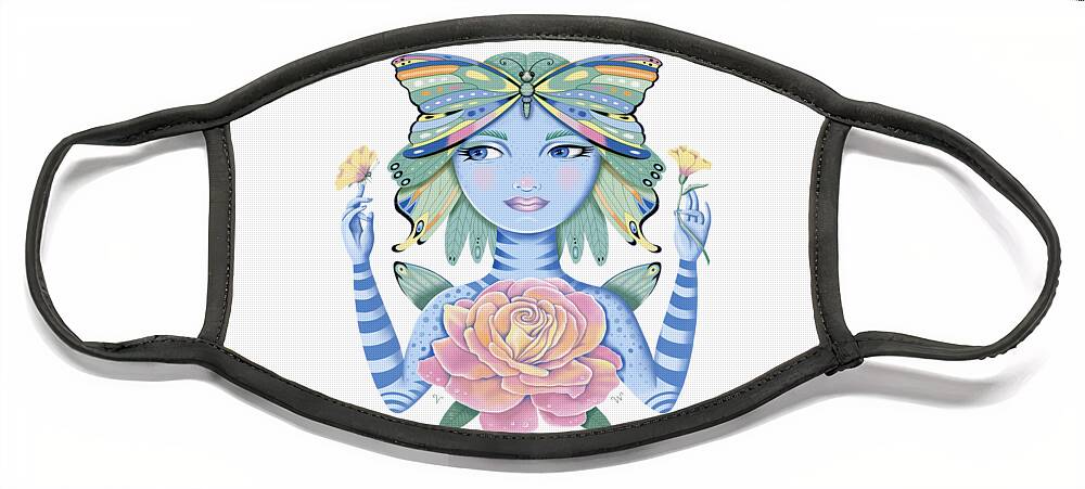Fantasy Face Mask featuring the digital art Insect Girl, Winga, with Rose by Valerie White