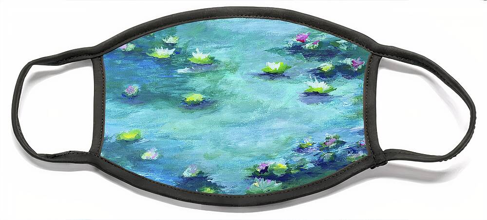 Water Lilies Face Mask featuring the painting Lily Pond by Roxy Rich
