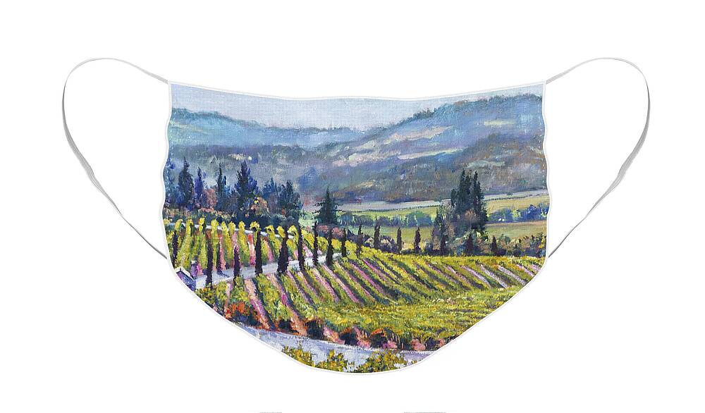 Landscape Face Mask featuring the painting Napa Valley Vineyards #2 by David Lloyd Glover