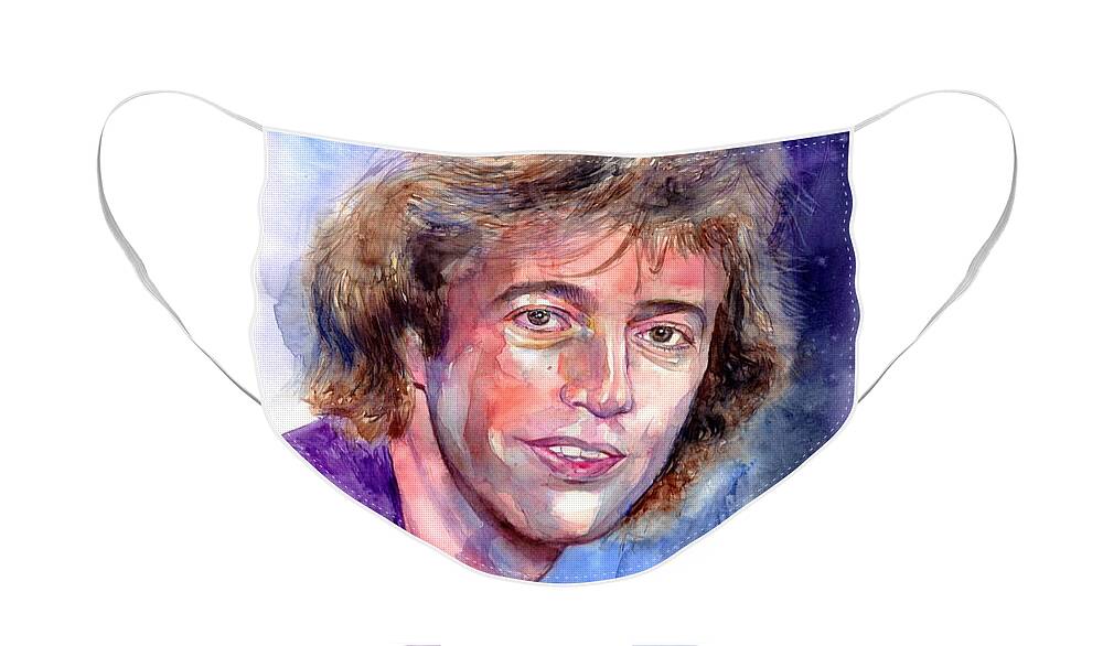 Robin Face Mask featuring the painting Robin Gibb portrait by Suzann Sines