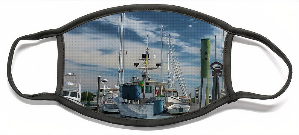 Boats Face Mask featuring the photograph South Freeport Pier #1 by Guy Whiteley