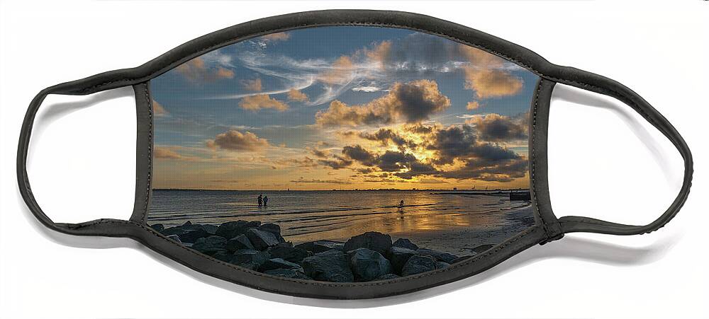 Beach Face Mask featuring the photograph Sullivan's Island - Beach Sunset #1 by Dale Powell