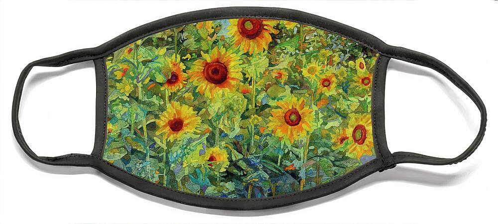 Sunflower Face Mask featuring the painting Sunny Meadow by Hailey E Herrera