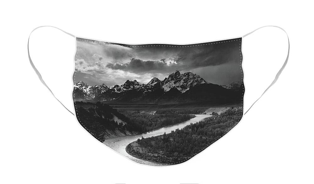 Ansel Adams Face Mask featuring the photograph The Tetons And The Snake River 1942 by Mountain Dreams