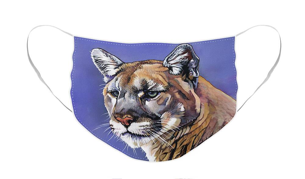 Cougar Face Mask featuring the painting Vigilant #1 by J W Baker