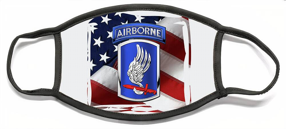 Military Insignia & Heraldry By Serge Averbukh Face Mask featuring the digital art 173rd Airborne Brigade Combat Team - 173rd A B C T Insignia over Flag by Serge Averbukh