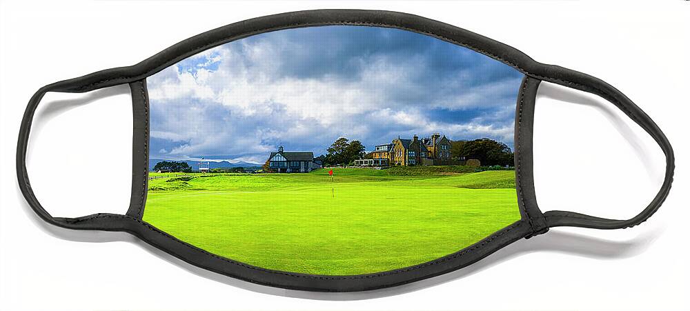 Photography Face Mask featuring the photograph 18th Green With Clubhouse And Hotels by Panoramic Images