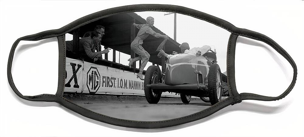 Vintage Face Mask featuring the photograph 1920s Woman Riding Mechanic Jumping In Race Car At Brooklands by Retrographs