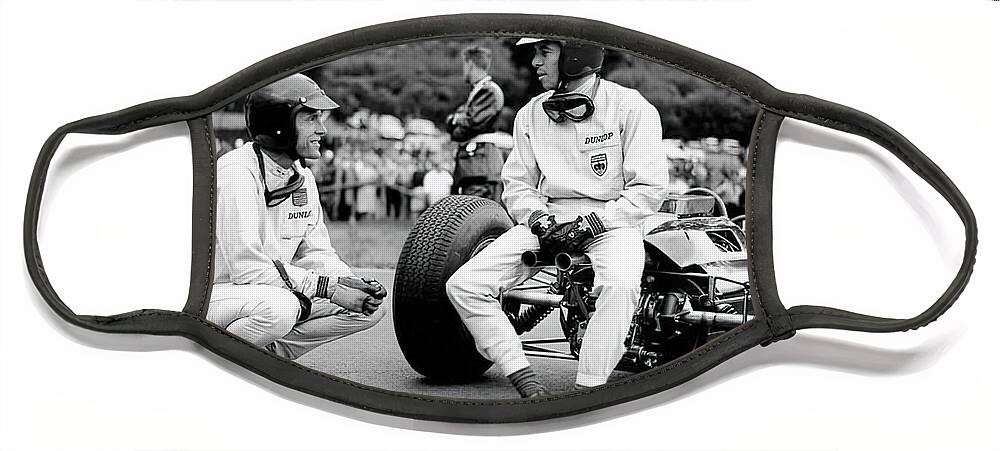 Vintage Face Mask featuring the photograph 1965 Race Scene With Dan Gurney And Jim Clark With Lotus by Retrographs