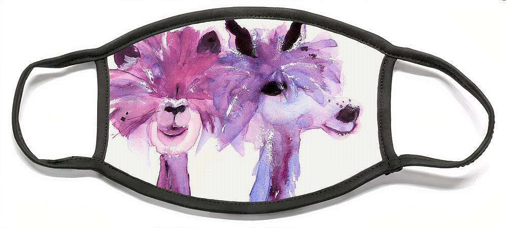 Alpaca Art Face Mask featuring the painting 2 Alpacas by Dawn Derman