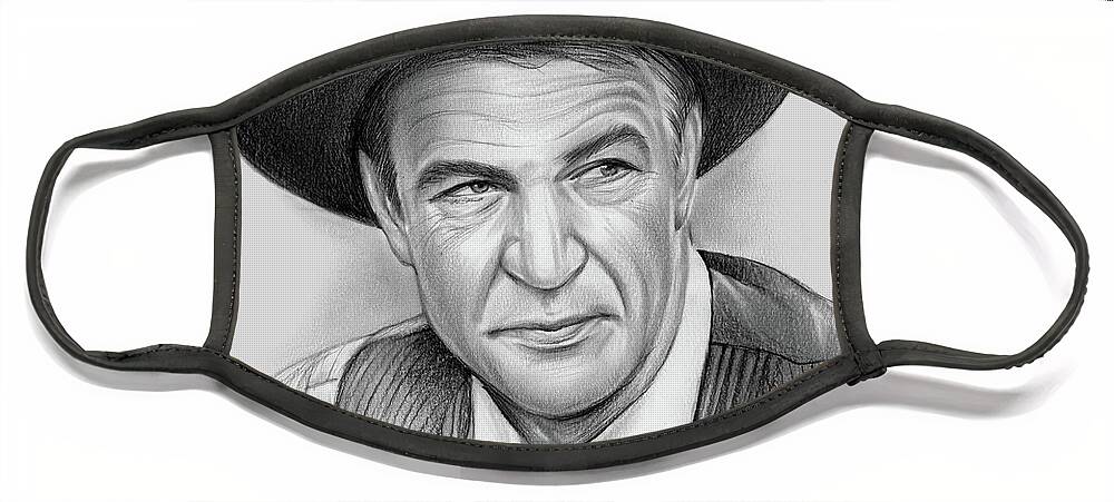 Gary Cooper Face Mask featuring the drawing Gary Cooper #2 by Greg Joens
