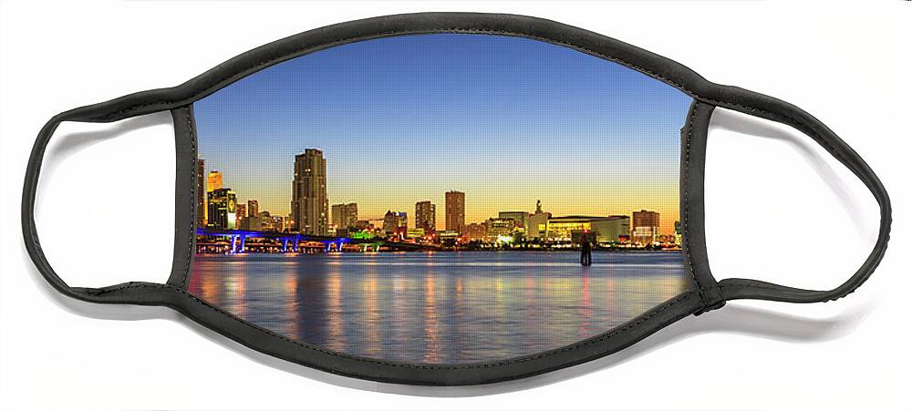 Architecture Face Mask featuring the photograph Miami Sunset Skyline by Raul Rodriguez