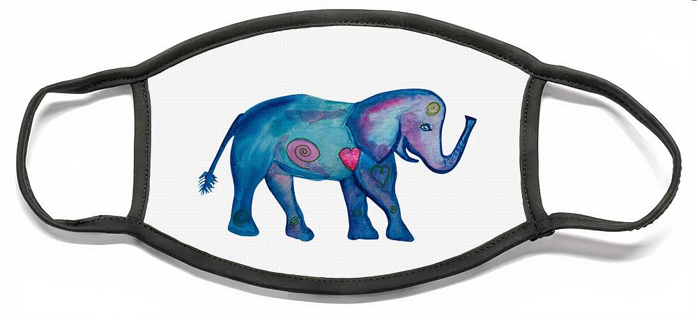 Elephant Face Mask featuring the painting Elephant - You Are Precious by Sandy Rakowitz