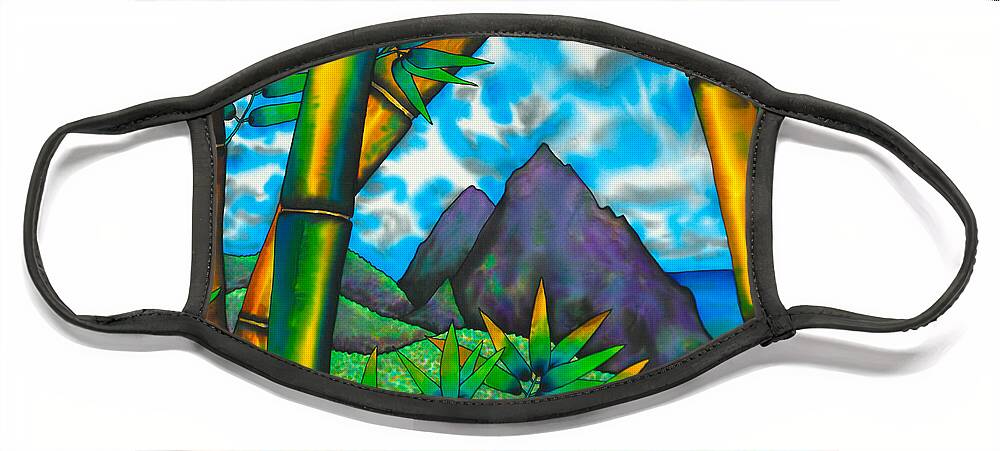 Pitons Face Mask featuring the painting St. Lucia Pitons #3 by Daniel Jean-Baptiste