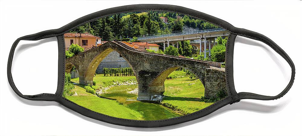 Emilia Face Mask featuring the photograph three archs medieval bridge in Italy #2 by Vivida Photo PC