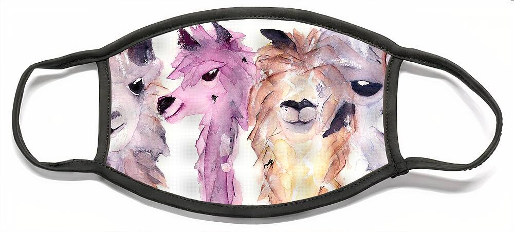 Alpaca Art Face Mask featuring the painting 4 Alpacas by Dawn Derman