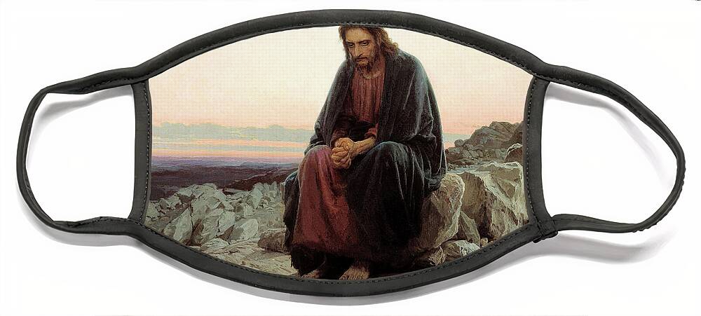 Russian Face Mask featuring the painting Christ in the Wilderness by Ivan Kramskoy
