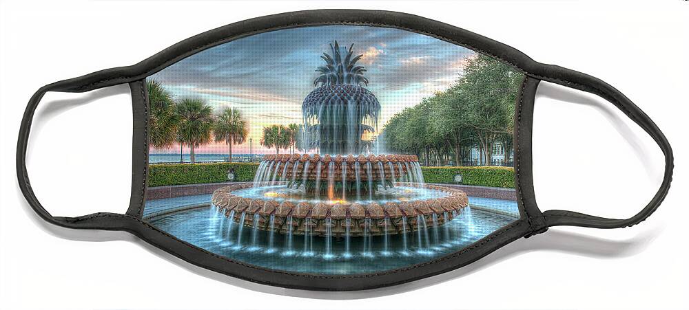 Pineapple Fountain Face Mask featuring the photograph Pineapple Sunset over Charleston South Carolina by Dale Powell