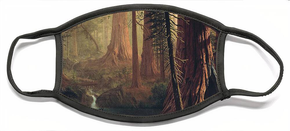 Albert Bierstadt Face Mask featuring the painting Giant Redwood Trees of California #14 by Albert Bierstadt