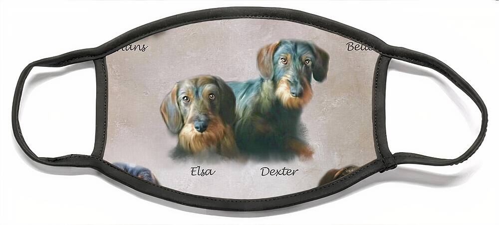 Dogs Face Mask featuring the mixed media The Wierner Family by Colleen Taylor