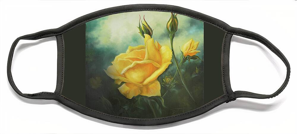 Rose Face Mask featuring the painting Yellow Friendship Rose by Lynne Pittard