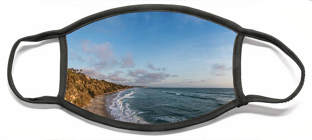 Beach Face Mask featuring the photograph A Panoramic View of Swami's Beach with Cliffs at Sunset by David Levin