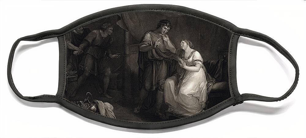A Scene From Troilus And Cressid Face Mask featuring the painting A Scene from Troilus and Cressid by Angelika Kauffmann and engraver Luigi Schiavonetti by Rolando Burbon