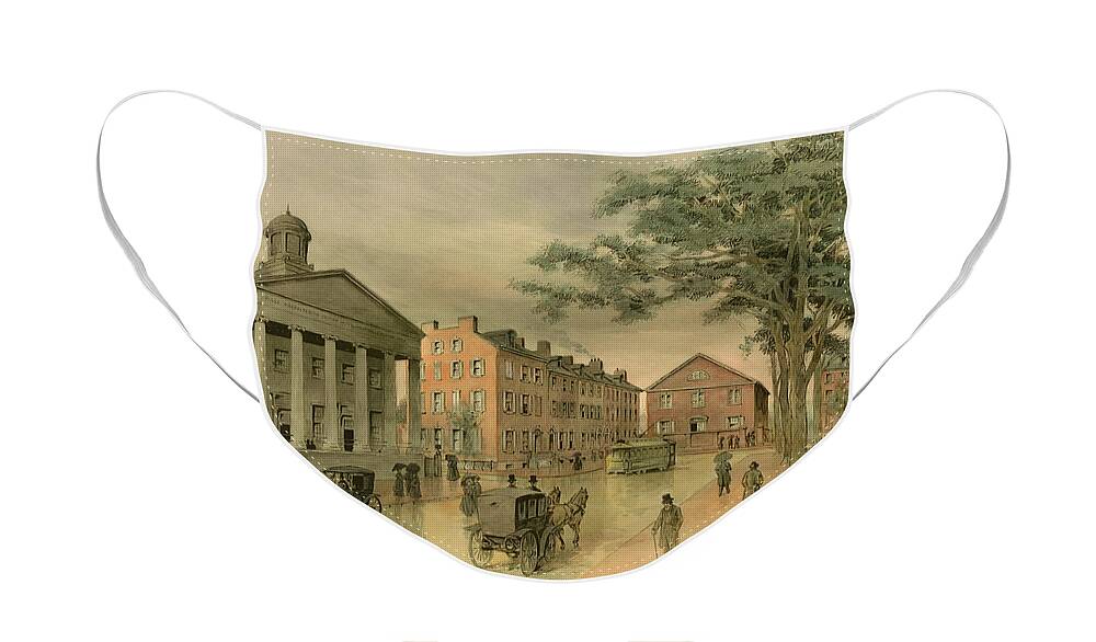 Taylor Face Mask featuring the painting A Southwestern View of Washington Square by Frank Hamilton Taylor