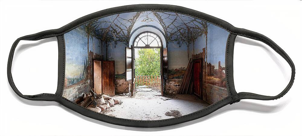 Urban Face Mask featuring the photograph Abandoned Bird Cage Fresco by Roman Robroek