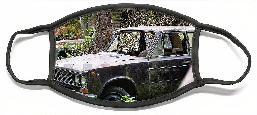 Urban Face Mask featuring the photograph Abandoned Car in the Garden by Roman Robroek