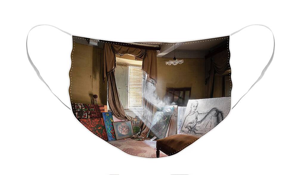 Urban Face Mask featuring the photograph Abandoned Paintings in Home by Roman Robroek